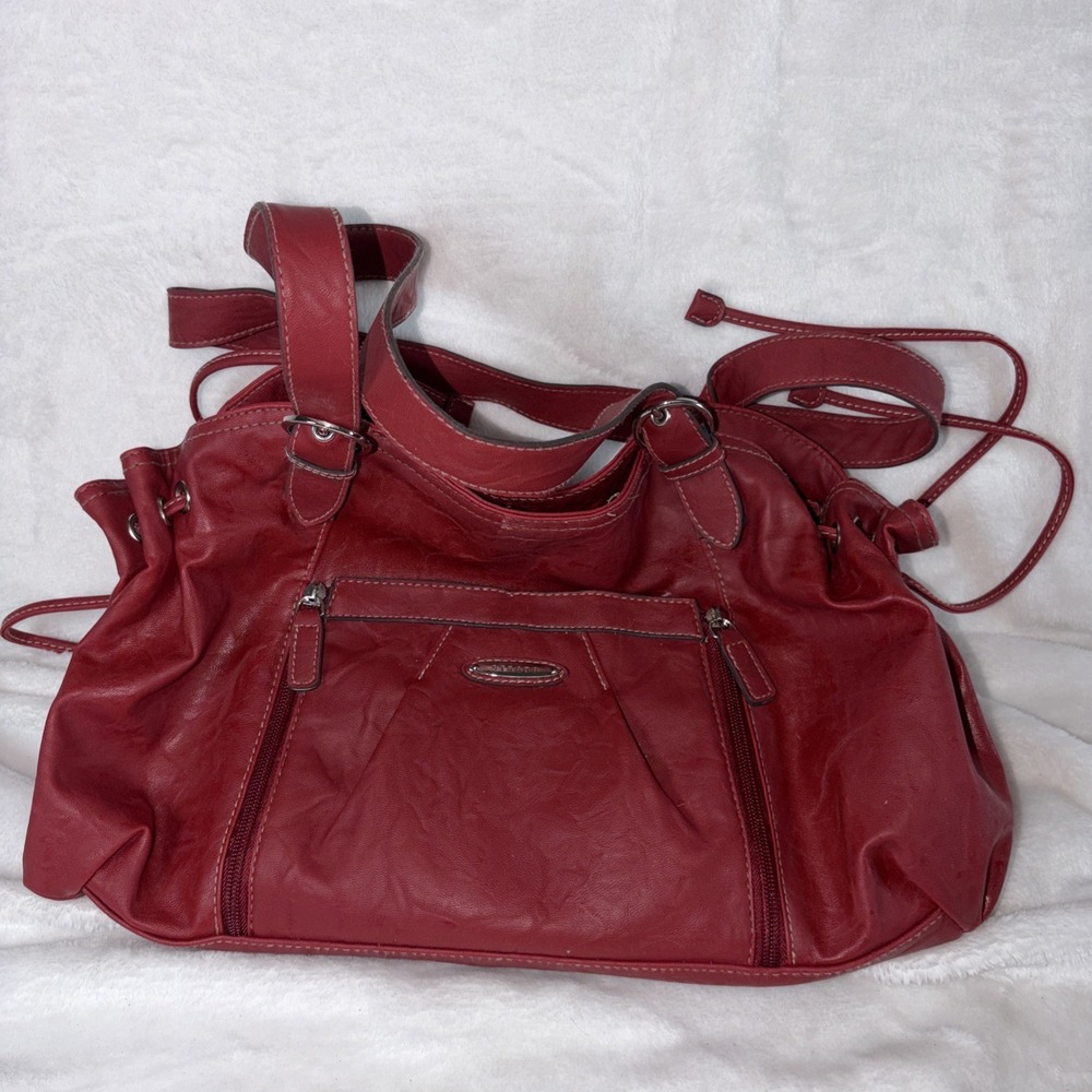 Strada Faux Red Leather Shoulder Bag Zip Snap Y2K Organize Your Life Boho Retro